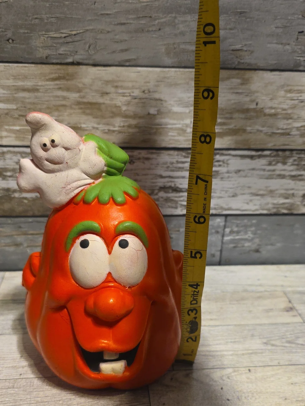 Vintage Dan  Dee Orange Pumpkin Figurine with White Ghost Squishy